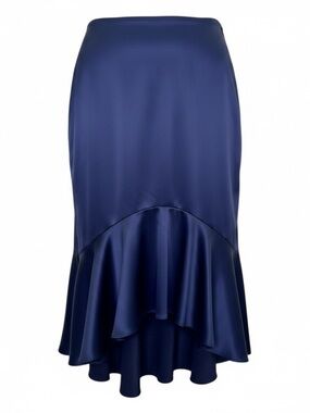 David's Bridal Navy Blue Satin High Low Ruffle Skirt Size 22 NWT Brand New